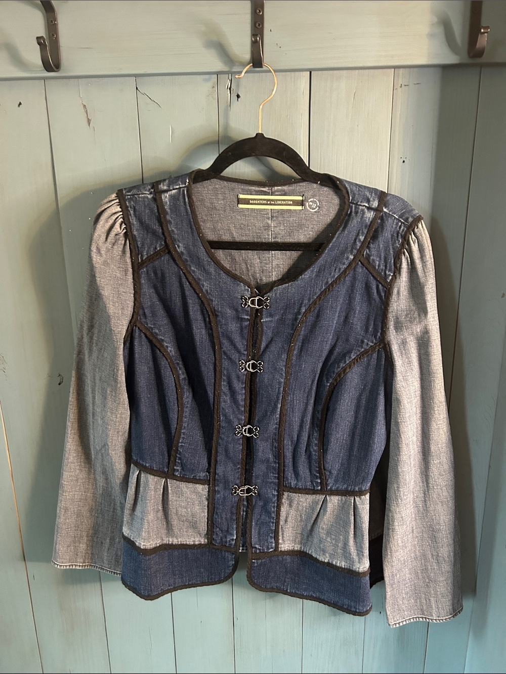Daughters of the LiberationTwo-Tone Blue Denim Peplum Hem Jean Jacket | Sz 12